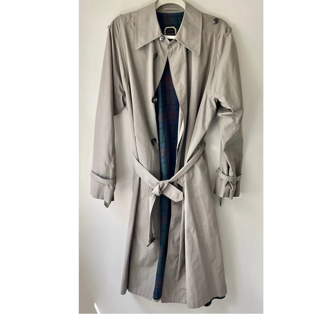 Christian Dior | Vintage Tan Khaki Trench Coat Plaid Lining Men’s Size 38R